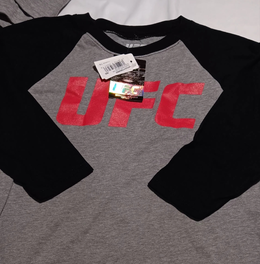 YOUTH shirt 22 UFC 3/4 SLEEVE BLK/GRY Small NWT